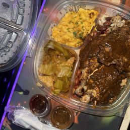 Jerk Chicken with 3 sides - red beans + rice, mac + cheese, and smoked cabbage Jerk Chicken with 3 sides - red beans + rice, mac + cheese, and smoked cabbage