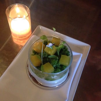 Uchiko Austin - Today's special dessert - honey crumbles on the bottom, jasmine cream, cilantro sorbet, and pineapple on top - Sushi Bars Near Me - Austin, Texas Uchiko Austin - Today's special dessert - honey crumbles on the bottom, jasmine cream, cilantro sorbet, and pineapple on top - Sushi Bars Near Me - Austin, Texas