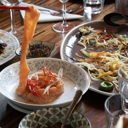 Fat Rice - Salmon tartare rose, marinated in dark soy, coconut palm sugar, shallots, calamansi, finger chillies, sesame oil, grated ginger & fish sauce