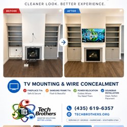 Professional TV mounting with hidden wiring, power relocation, and soundbar installation in St. George, Utah.