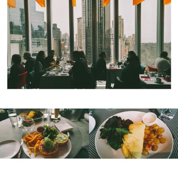 Robert - The view from the top. Salmon burger with yummy fries and spinach fretta with potato bites. - New American Near Me - New York, New York Robert - The view from the top. Salmon burger with yummy fries and spinach fretta with potato bites. - New American Near Me - New York, New York