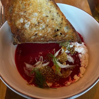 Mabel Gray - Cold beet soup with amazing bread - New American Near Me - Hazel Park, Michigan Mabel Gray - Cold beet soup with amazing bread - New American Near Me - Hazel Park, Michigan