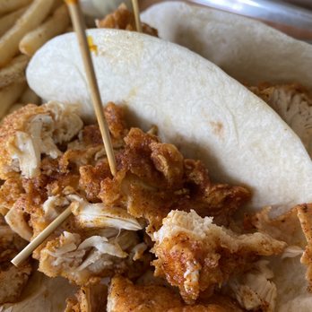 The Cookshack - Chicken tacos with side of Dragon Fries - Chicken Shop Near Me - Houston, Texas