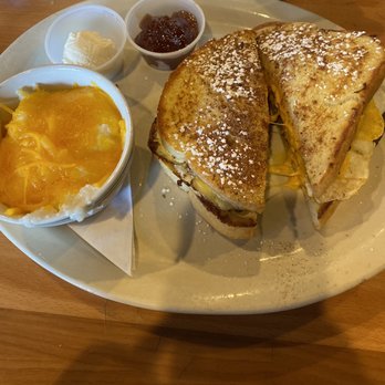 Cypress Breakfast House - French Toast Sandwich with cheese grits! Amazing!!! - Breakfast & Brunch Near Me - Cypress, Texas