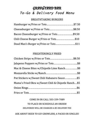 Menu photo 4 Graveyard Bar Salem, OR