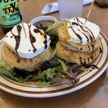 Greer's Ranch Café - Fried green tomato stack - Southern Near Me - Stephenville, Texas Greer's Ranch Café - Fried green tomato stack - Southern Near Me - Stephenville, Texas
