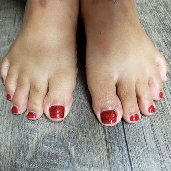 Orchid Nails - Gel toes! Love the red glitter. - Nail Salons Near Me - Santa Rosa, California
