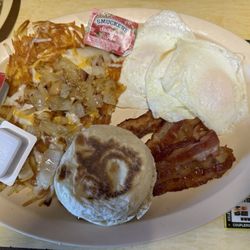 C’s Country Diner - C's hungry Jack, English muffin all bacon and onions and cheese added to the hash browns.