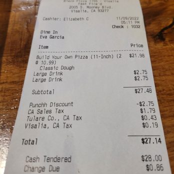 Blaze Pizza - This must be new, Tulare County tax? - Pizza Near Me - Visalia, California