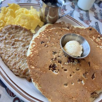 Judy's Country Kitchen - Banana nut pancakes with sausage and eggs - Breakfast & Brunch Near Me - Centralia, Washington