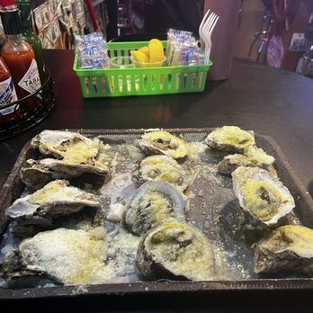 Dusty's Oyster Bar - Oysters (1/2 Dusty's Baked and 1/2 Jalapeño Baked) - Seafood Near Me - Panama City Beach, Florida Dusty's Oyster Bar - Oysters (1/2 Dusty's Baked and 1/2 Jalapeño Baked) - Seafood Near Me - Panama City Beach, Florida