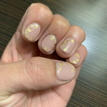 Wonder Nails - Nude gel with gold foil design - Nail Salons Near Me - Los Angeles, California Wonder Nails - Nude gel with gold foil design - Nail Salons Near Me - Los Angeles, California