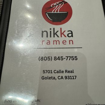 Nikka Ramen - Menu - Ramen Near Me - Goleta, California