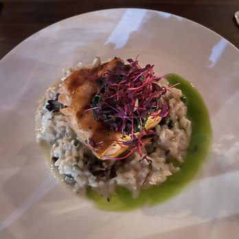 Market Table - Salmon with Spring Pea Risotto - New American Near Me - New York, New York Market Table - Salmon with Spring Pea Risotto - New American Near Me - New York, New York