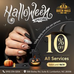 Queen Nails - HAPPY HALLOWEEN FROM QUEEN NAILS! 

Get ready to look BOO-tiful this Halloween!