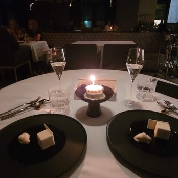 Alo Restaurant - In house birthday Cake with the Sweet Clover Petit Fours - Bars Near Me - Toronto, Ontario