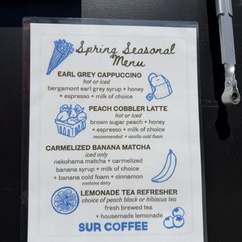 Sur Coffee - Menu 04/10/2026 - Coffee Roasteries Near Me - San Clemente, California