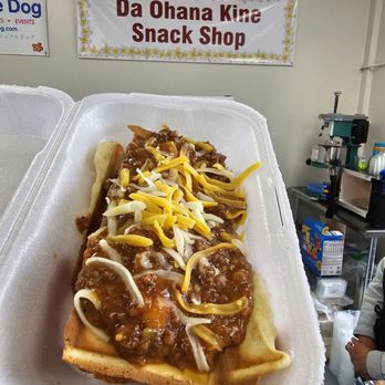 Da Ohana Kine Snack Shop - Chili cheese Waffle Dog! - Waffles Near Me - Honolulu, Hawaii Da Ohana Kine Snack Shop - Chili cheese Waffle Dog! - Waffles Near Me - Honolulu, Hawaii