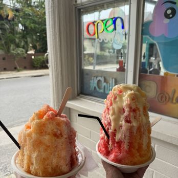 Lahaina Shave Ice - Small - left side: POG, raspberry, lilikoi. Regular - right side: raspberry, lilikoi, pineapple - Desserts Near Me - Honolulu, Hawaii Lahaina Shave Ice - Small - left side: POG, raspberry, lilikoi. Regular - right side: raspberry, lilikoi, pineapple - Desserts Near Me - Honolulu, Hawaii