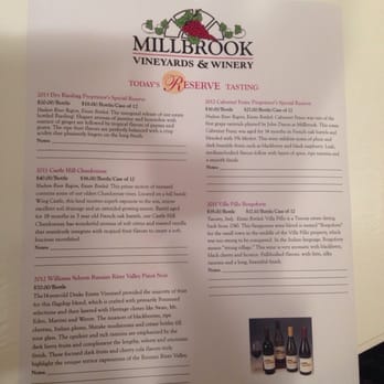 Millbrook Vineyards - Reserve wine tasting menu - Wine Tasting Room Near Me - Millbrook, New York