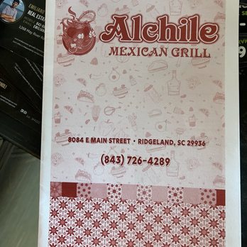 Alchile Mexican Grill - Take out menu we noticed on the way out - Mexican Near Me - Ridgeland, South Carolina Alchile Mexican Grill - Take out menu we noticed on the way out - Mexican Near Me - Ridgeland, South Carolina