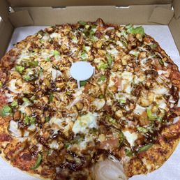 BBQ chicken something or other; amazing pizza! Quick, clean, and pretty good. Seems to be our new "go to" when hungry & with the munchies!