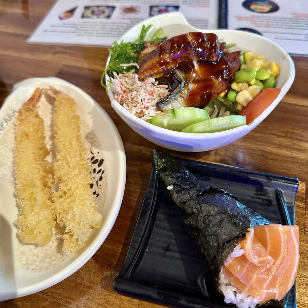 Takara - Shrimp Tempura Eel Poke Bowl Salmon Handroll - Japanese Near Me - North Richland Hills, Texas Takara - Shrimp Tempura Eel Poke Bowl Salmon Handroll - Japanese Near Me - North Richland Hills, Texas