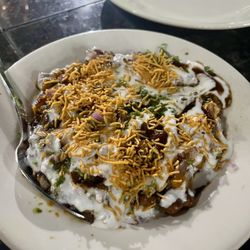 Spice Hub & Mile High Pizzeria - Samosa chat -- a cut up samosa with toppings & chickpeas