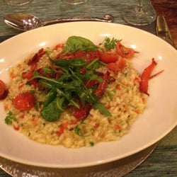 Campbell's Restaurant - Pimento and tomato risotto with spinach and rocket.
