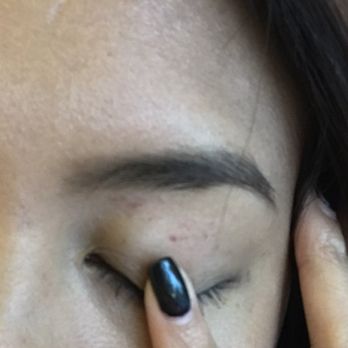 Cypress Threading Studio - Pretty much like this on both brows & lip area. This is even after I put makeup over it. :( (sorry for the blur-my camera wouldn't focus) - Threading Services Near Me - Cypress, California
