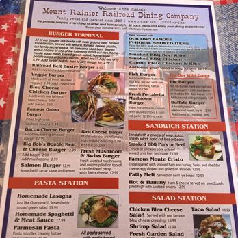 Mount Rainier Railroad Dining - Menu - American Near Me - Elbe, Washington