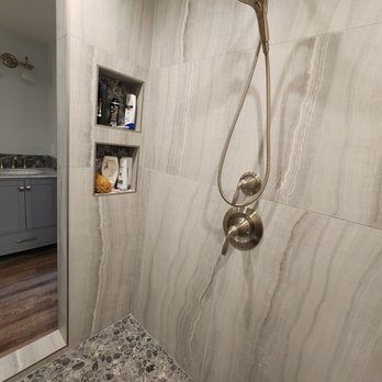 Yes Tile - Two niches, 45 angle cuts metal trim included. - Tiling Near Me Yes Tile - Two niches, 45 angle cuts metal trim included. - Tiling Near Me