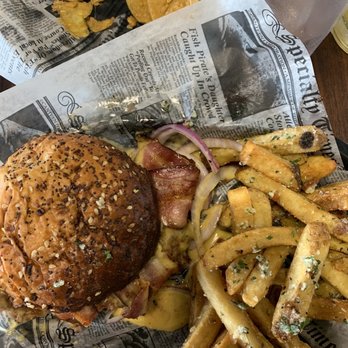 Two Guys Brewing - Build your own burger: beer cheese and bacon with garlic and herb fries. - Breweries Near Me - Wyoming, Michigan