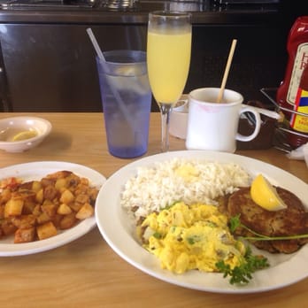 The Serving Spoon - Salmon croquettes, rice, scrambled eggs, and breakfast potatoes... - Breakfast & Brunch Near Me - Inglewood, California