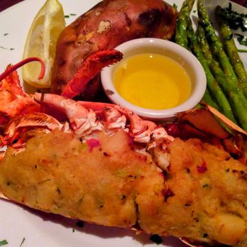 15 Point Rd - Half lobster with seafood stuffing, baked sweet potato & asparagus - Seafood Near Me - Portsmouth, Rhode Island