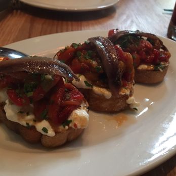 Nightingale - Burrata and anchovy toast $16 for 3 pieces! - Live/Raw Food Near Me - Vancouver, British Columbia