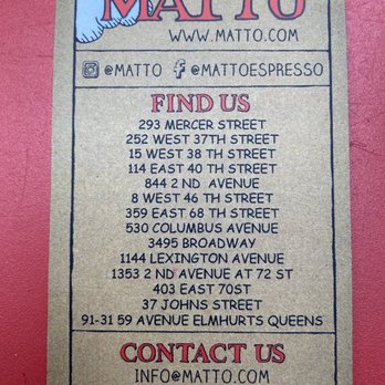 Matto Espresso - Lots of locations I can try! 07/31/21 This business card is a keeper! - Coffee & Tea Near Me - New York, New York