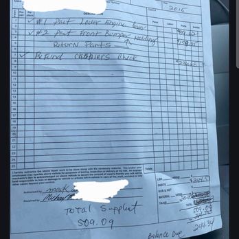 Collision Paint & Restoration - Work order brought to me showing money owed back to me and parts that were to be given back to me. With both parties acknowledging - Auto Repair Near Me - Sanger, Texas Collision Paint & Restoration - Work order brought to me showing money owed back to me and parts that were to be given back to me. With both parties acknowledging - Auto Repair Near Me - Sanger, Texas