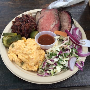 Micklethwait Craft Meats - 3 meat plate including beef loin, brisket and barbecoa. Beef loin phenomenal. - Food Trucks Near Me - Austin, Texas