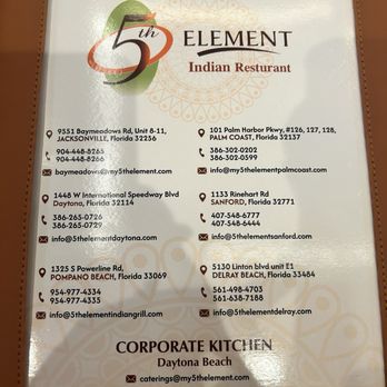 5th Element Indian Restaurant & Bar - Menu - Indian Near Me - Jacksonville, Florida