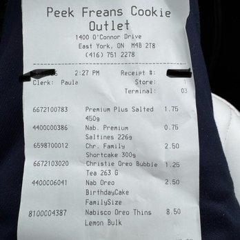 Peek Freans Outlet Store - Receipt - Bakeries Near Me - Toronto, Ontario Peek Freans Outlet Store - Receipt - Bakeries Near Me - Toronto, Ontario