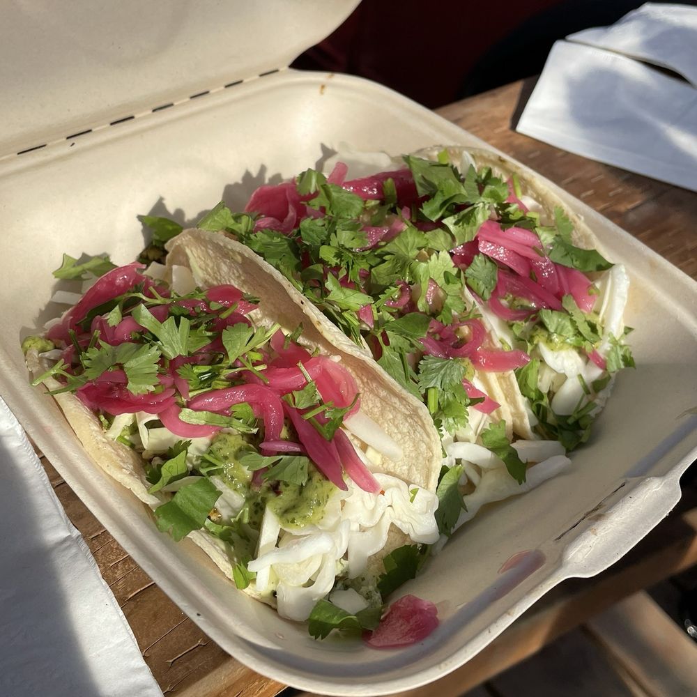 Peppers - 8-18-2024 Chimichurri Halibut tacos (3) with pickled onions, cilantro, cabbage slaw, - Mexican Near Me - Skagway, Alaska