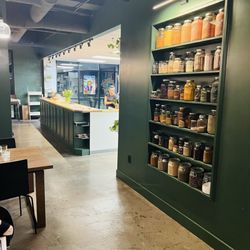 Counter and spice jars.