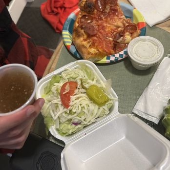 Warehouse Pizza - Pepperoni pizza with salad - Pizza Near Me - La Verne, California