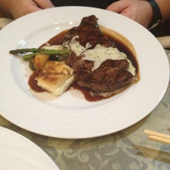 Cafe Miro - Hubby's ribeye with red wine reduction...perfect rare! - Modern European Near Me - Honolulu, Hawaii