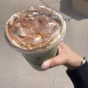 Chrome Coffee Studio - what I believe to be a dusted cinnamon topping for my morning matcha - Coffee & Tea Near Me - Torrance, California