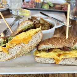 Frothy Monkey - Bacon egg and cheddar bagel, added avocado. So good!