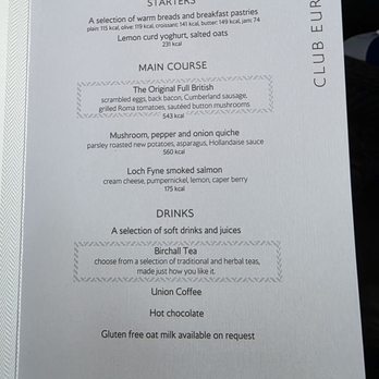 British Airways - Business Class Breakfast Menu for Edinburgh to London Heathrow Flight - Airlines Near Me - London, XGL