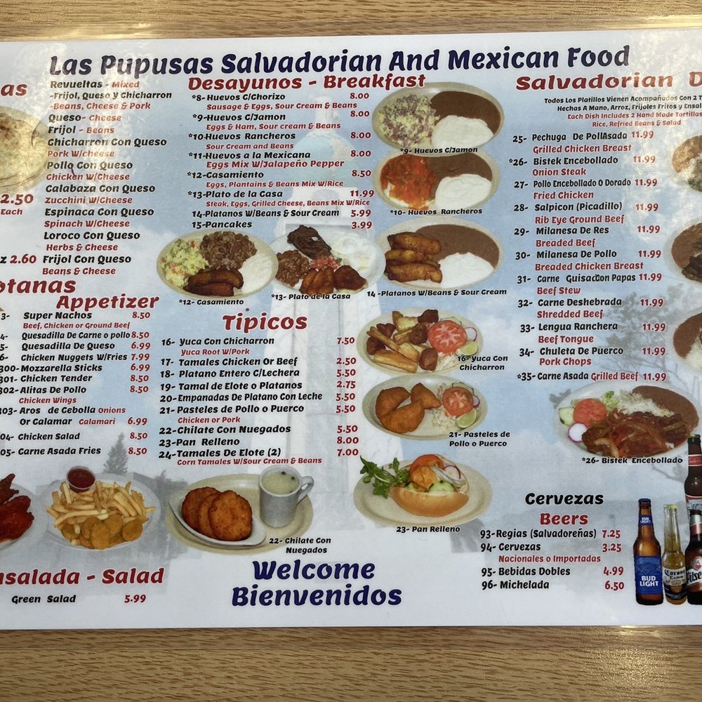 Las Pupusas - Menú pg  (Breakfast, Pupusas,  Appetizeds, Salvadoran Dishes) - Salvadoran Near Me - Henderson, Nevada