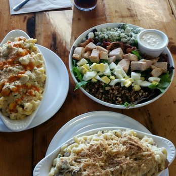 The Mac House - Reg size Buffalo Chicken Mac, reg size Bacon &Truffle, and Cobb Salad with side of blue cheese dressing. - American Near Me - Wake Forest, North Carolina The Mac House - Reg size Buffalo Chicken Mac, reg size Bacon &Truffle, and Cobb Salad with side of blue cheese dressing. - American Near Me - Wake Forest, North Carolina